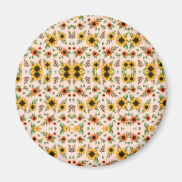 Vorderseite eines runden Knopfes mit farbenfrohem  Magnet