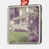 Vorderseite und amerikanische Flagge Silbernes Ornament (Links)