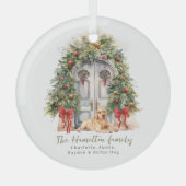 Vordertür mit gelbem Labrador Weihnachten Ornament Aus Glas (Vorderseite)