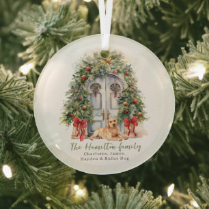 Vordertür mit gelbem Labrador Weihnachten Ornament Aus Glas