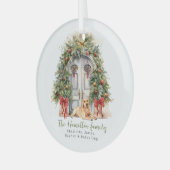 Vordertür mit gelbem Labrador Weihnachten Ornament Aus Glas (Vorderseite links)