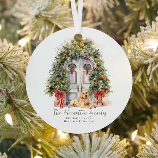 Vordertür mit gelbem Labrador Weihnachten Ornament Aus Metall (InSitu)