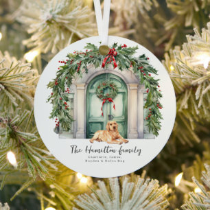 Vordertür mit gelbem Labrador Weihnachten Ornament Aus Metall