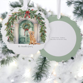 Vordertür mit goldenem Retriever Weihnachten Ornament Karte