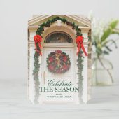 Vordertür mit Weihnachtskranz Einladung (Stehend Vorderseite)
