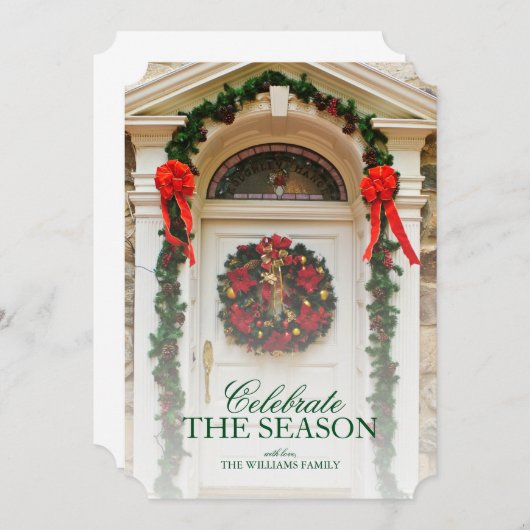 Vordertür mit Weihnachtskranz Einladung (Vorne/Hinten)