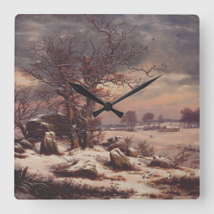 Vordingborg im Winter von J.C. Dahl Fine Art Quadratische Wanduhr