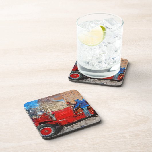 Vorführender antiker Feuer-LKW-abstrakter Untersetzer (Rechte Seite)