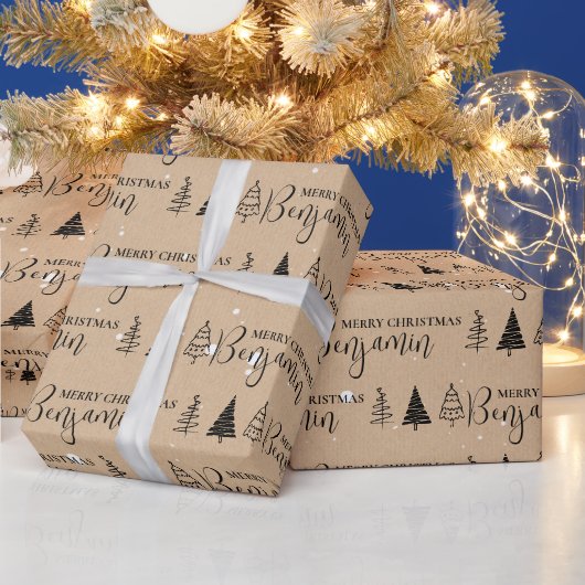 Vorgefertigte Weihnachtsbaum Kraft Name Wiederholu Geschenkpapier (Feiertage)