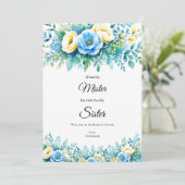 Vorgeschlagene Brautpartys für blaugelbe Flora Einladung (Stehend Vorderseite)
