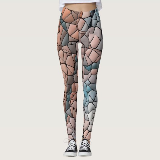 Vorgestellte Quilt-Aqua-Lachs Leggings (Vorderseite)