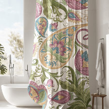 Vorhang für grüne und Lila Paisley-Blütendusche