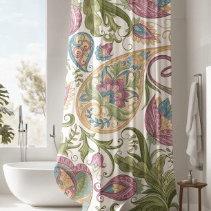 Vorhang für grüne und Lila Paisley-Blütendusche