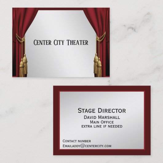 Vorhänge des Theaters Silver Screen Visitenkarte (Vorne/Hinten)