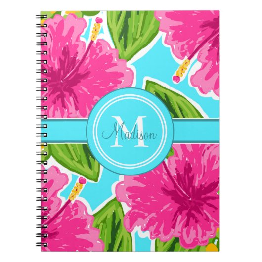 Vorher Name/Anfangsmonogramm Pink-Hibisken Notizblock (Vorderseite)