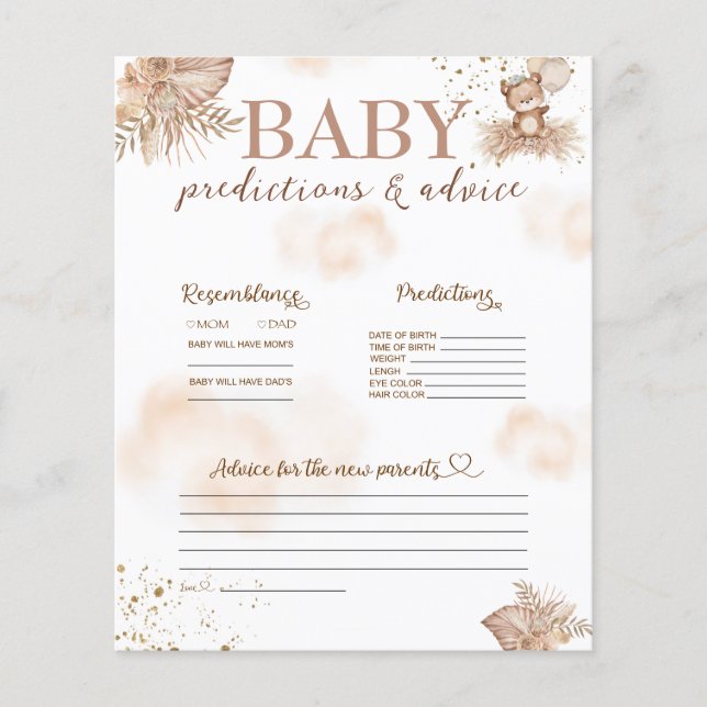 Vorhersagen & Advice Card Teddy Bear Baby Shower (Vorderseite)