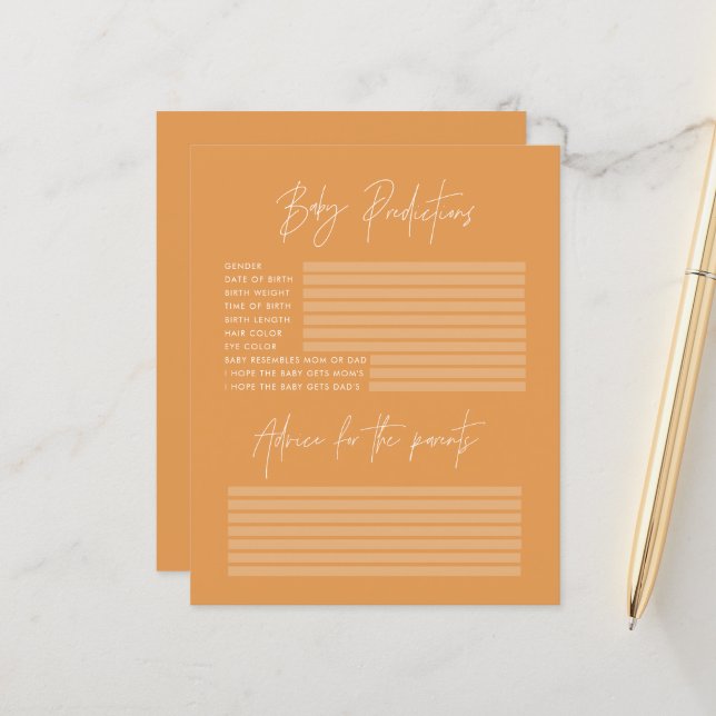 Vorhersagen für das Baby Dusche Party Orange (Vorderseite/Rückseite Beispiel)