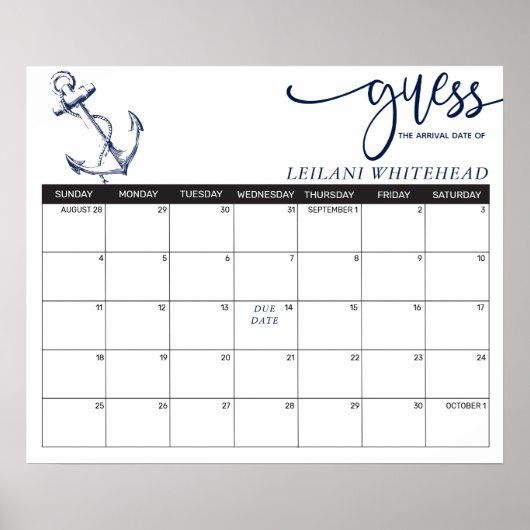 Vorhersagen Kinderdusche Nautical Anchor Rate Datu Poster (Vorne)