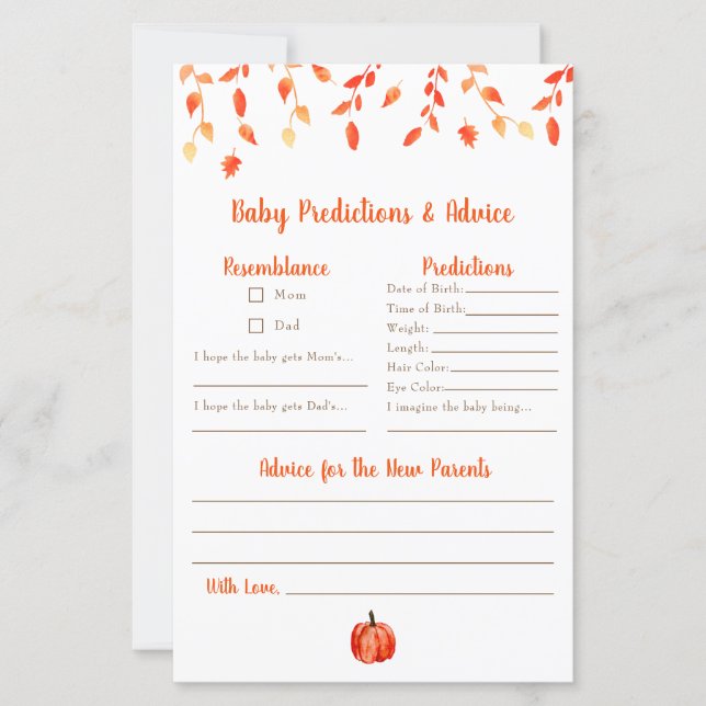 Vorhersagen & Ratschläge Kleine Pumpkin Baby Dusch (Vorderseite)