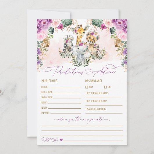Vorhersagen & Ratschläge Safari Baby Shower Game C Einladung (Vorderseite)