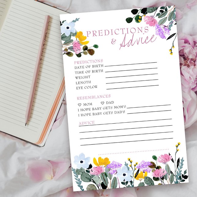 Vorhersagen und Ratschläge Wildblume Baby Duwer Ga (Baby Shower Predictions and Advice card from my Wildflower Lawn Collection.
)