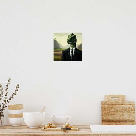 Vorhistorischer Dinosaurier Businessman, Fun AI ge Poster (Küche)