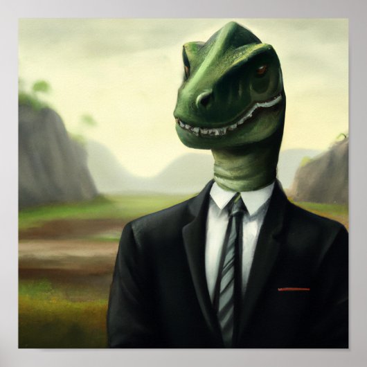 Vorhistorischer Dinosaurier Businessman, Fun AI ge Poster (Vorne)