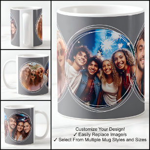 Vorlage 3 Kreisförmige Fotos Collage Dunkelgrau C1 Kaffeetasse