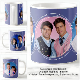 Vorlage 3 Runde Fotos Collage Blau C49 Kaffeetasse