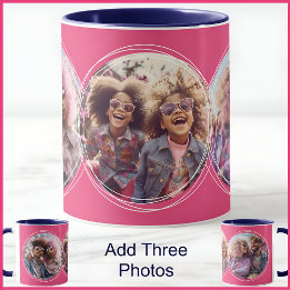 Vorlage 3 Runde Fotos Collage Rosa C58 Tasse