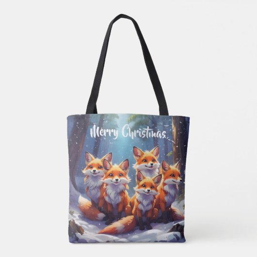 Vorlage Beutel Niedliche Füchse in einem Schneewal Tasche (Rückseite)