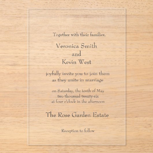 Vorlage Clear Acrylic Wedding Einladung (Vorderseite)