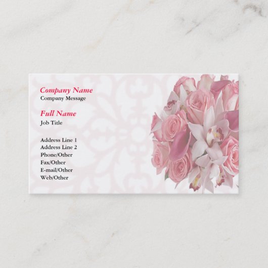 Vorlage der rosa Rose Bouquet Business Card Visitenkarte (Vorderseite)
