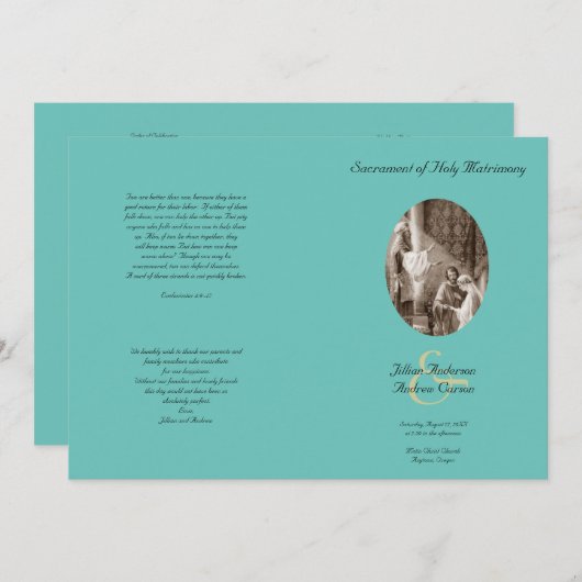 Vorlage des aquamarinen katholischen Hochzeitsprog (Vorne/Hinten)