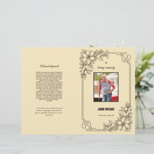 Vorlage des Beerdigungsprogramms (Stehend Vorderseite)