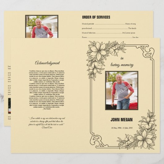 Vorlage des Beerdigungsprogramms (Vorne/Hinten)