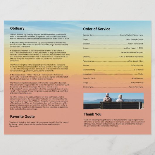 Vorlage des Beerdigungsprogramms (Rückseite)