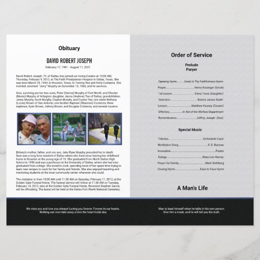 Vorlage des Beerdigungsprogramms (Rückseite)