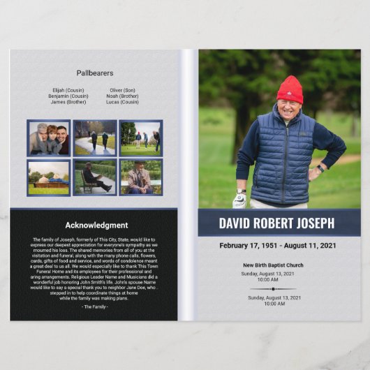 Vorlage des Beerdigungsprogramms (Vorderseite)