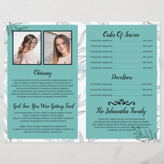 Vorlage des Beerdigungsprogramms (Rückseite)