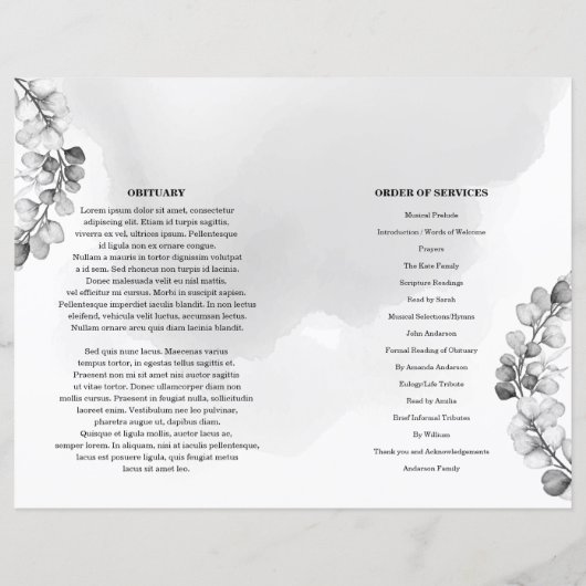 Vorlage des Beerdigungsprogramms (Rückseite)