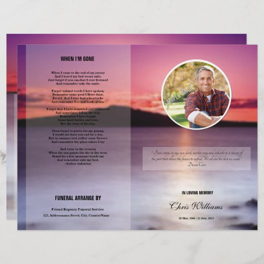 Vorlage des Beerdigungsprogramms (Vorne/Hinten)