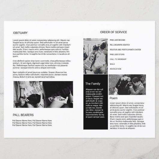 Vorlage des Beerdigungsprogramms (Rückseite)