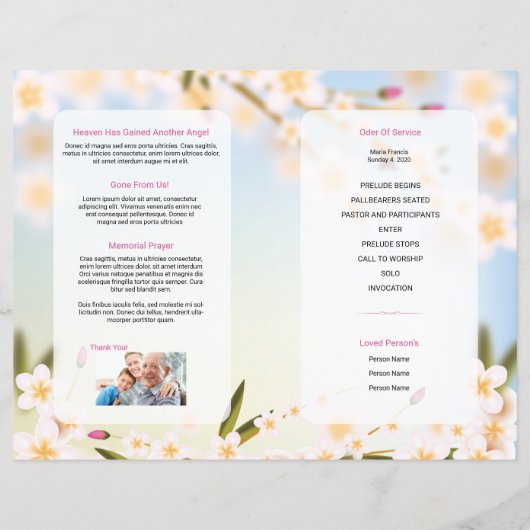 Vorlage des Beerdigungsprogramms (Rückseite)