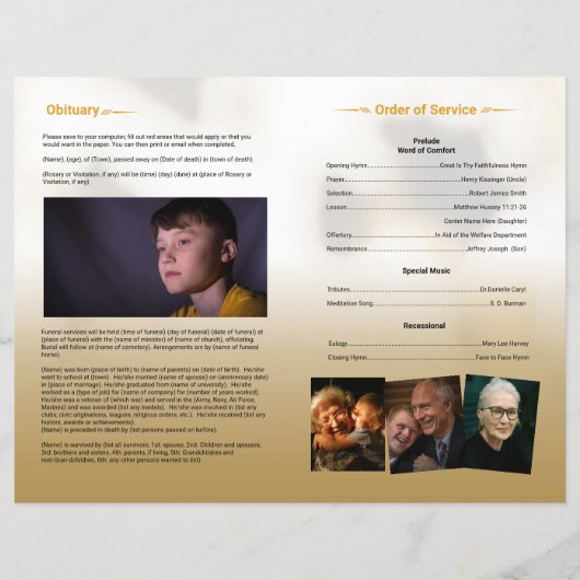 Vorlage des Beerdigungsprogramms (Rückseite)