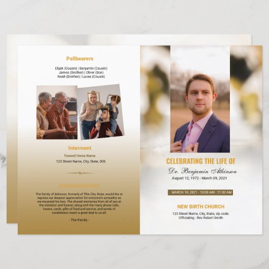 Vorlage des Beerdigungsprogramms (Vorne/Hinten)