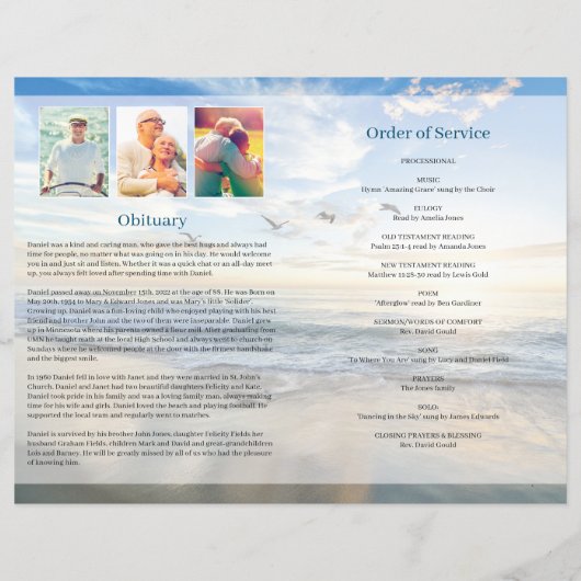 Vorlage des Beerdigungsprogramms für Männer (Rückseite)