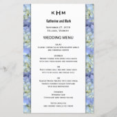Vorlage des Blue Hydrangea Monogram Wedding Menu (Vorderseite)