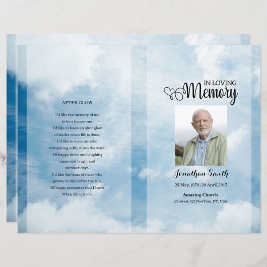Vorlage des Blue Sky Funerary Program (Vorne/Hinten)