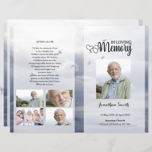 Vorlage des Blue Sky Funerary Program (Vorne/Hinten)